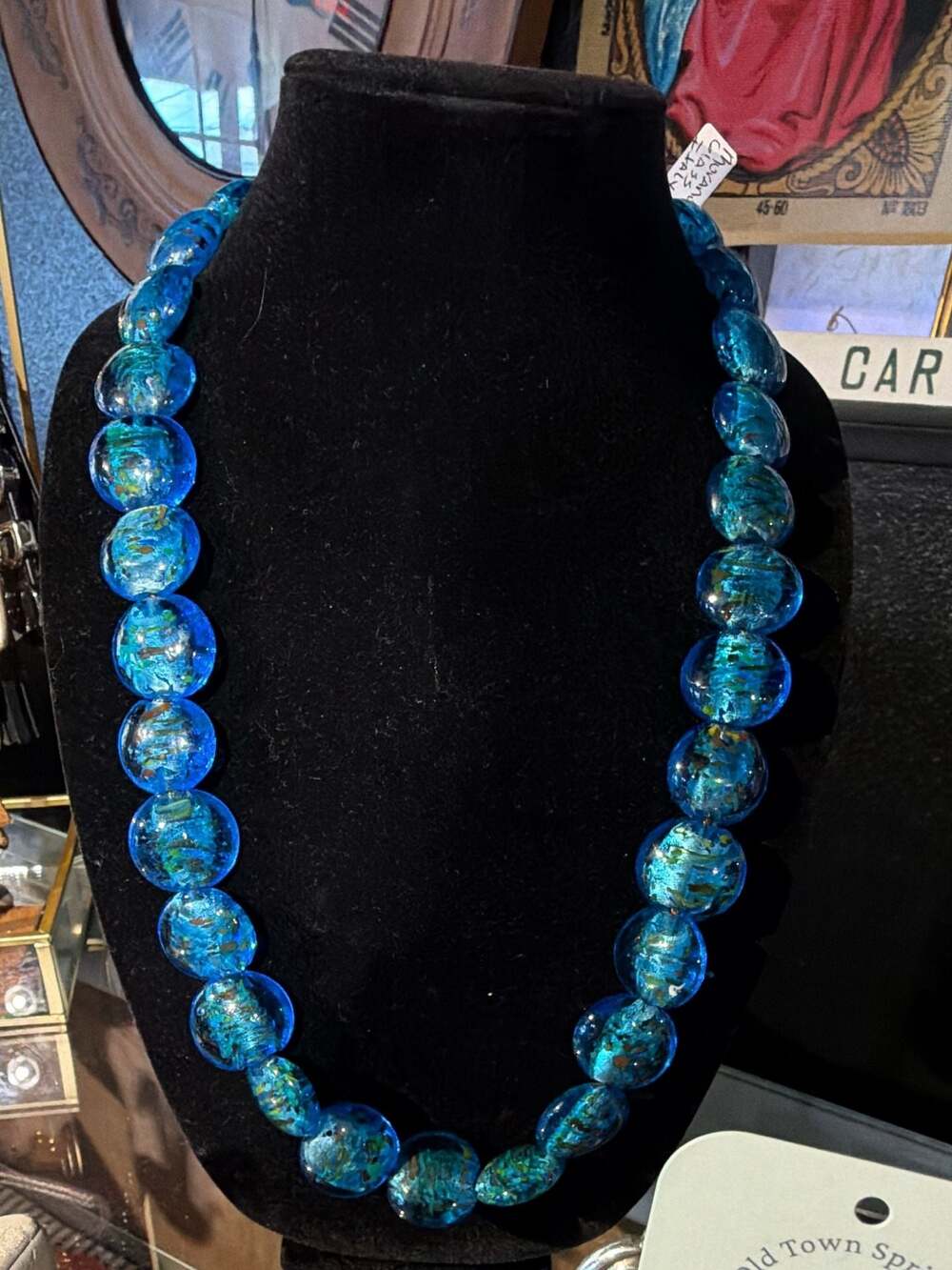 Murano Art Glass Blue Foiled Disc Beaded Necklace
